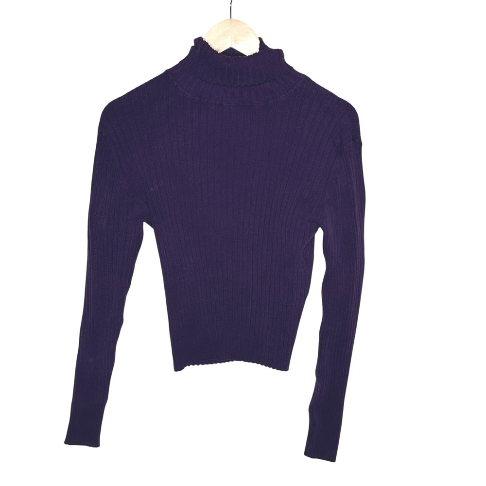 Yvonne de Marie Ribbed Silk Blend Long Sleeve Top size XL Purple